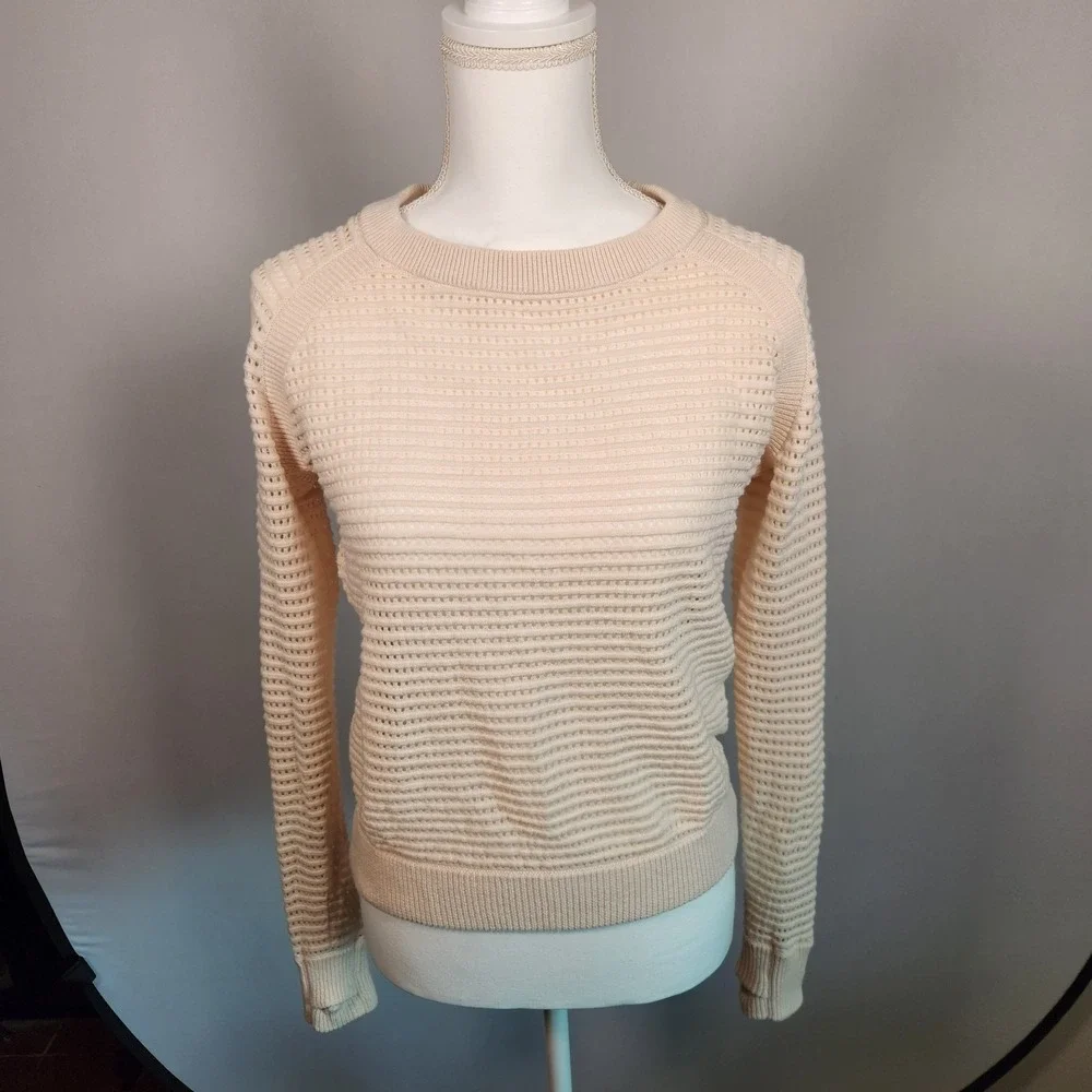 Lululemon Pointelle Knit Sweater Jumper Womens XS Ivory Pullover Crew Neck